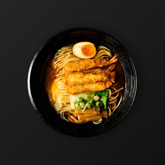 Shoyu Ramen - Fried scampi - Black garlic flavor