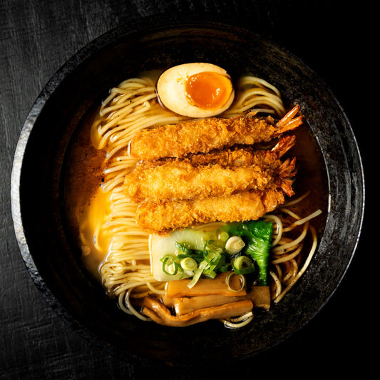 Shoyu Ramen - Fried scampi - Black garlic flavor